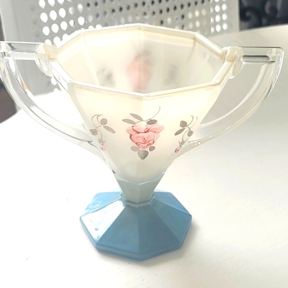 Vintage MCM Bartlett Collins Hand-Painted Blue Indiana Glass Footed Creamer and - Picture 4 of 5